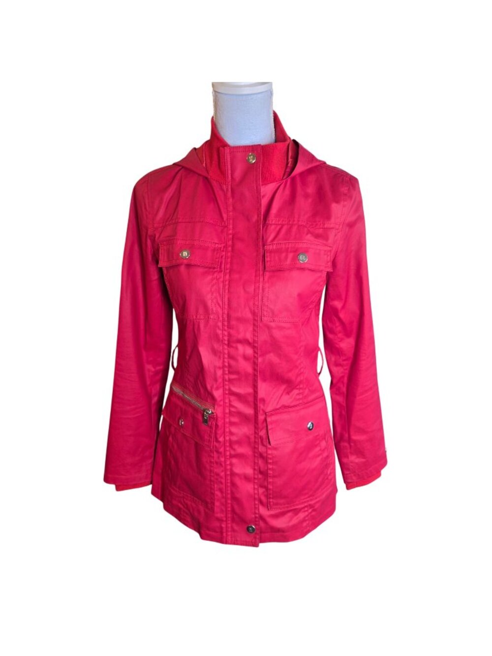 Tommy Hilfiger Womens S Red Hooded Anorak Rain Jacket Windbreaker Gorpcore